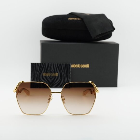 Roberto Cavalli SRC035M 0400 Geometric Sunglasses - Gold/Brown main image 8